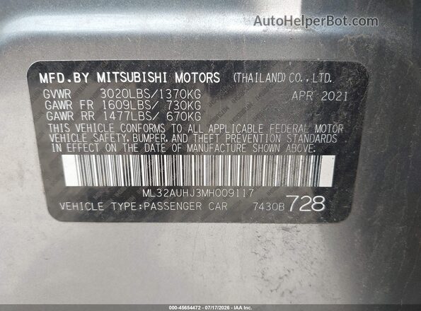 ML32AUHJ3MH009117 2021 MITSUBISHI MIRAGE Gray ძრავის განყოფილების ხედი
