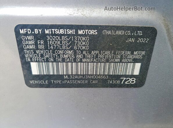 ML32AUHJ3NH004663 2022 MITSUBISHI MIRAGE Silver Շարժիչի բաժամունքի տեսք