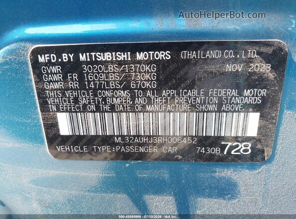ML32AUHJ3RH006452 2024 MITSUBISHI MIRAGE Blue Engine compartment view