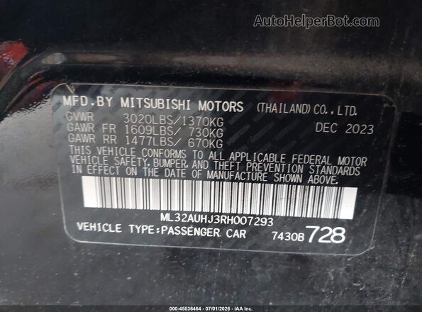 ML32AUHJ3RH007293 2024 MITSUBISHI MIRAGE Black ძრავის განყოფილების ხედი