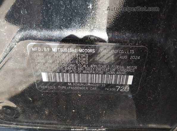 ML32AUHJ3RH026135 2024 MITSUBISHI MIRAGE Black Engine compartment view