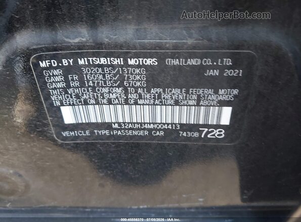 ML32AUHJ4MH004413 2021 MITSUBISHI MIRAGE Черный Вид подкапотного пространства