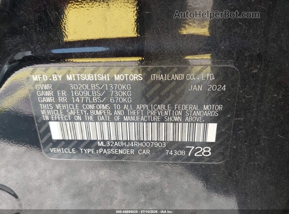 ML32AUHJ4RH007903 2024 MITSUBISHI MIRAGE Black Вид підкапотного простору