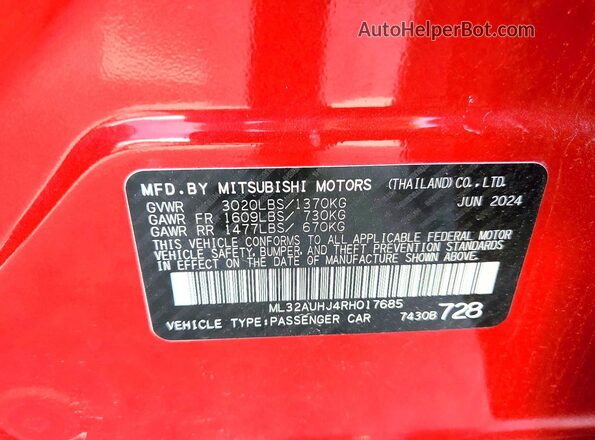 ML32AUHJ4RH017685 2024 MITSUBISHI MIRAGE Red Widok komory silnika