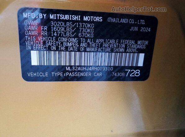 ML32AUHJ4RH019310 2024 MITSUBISHI MIRAGE Gold Вид підкапотного простору