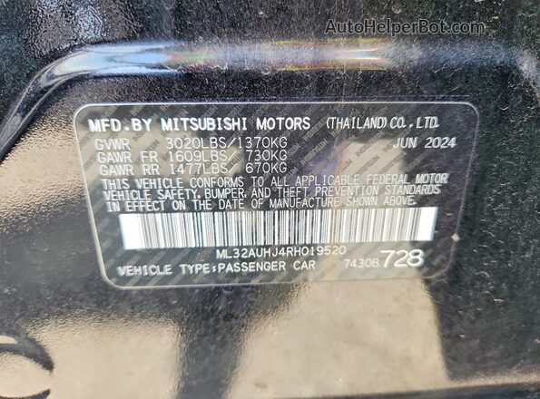 ML32AUHJ4RH019520 2024 MITSUBISHI MIRAGE Black Вид підкапотного простору