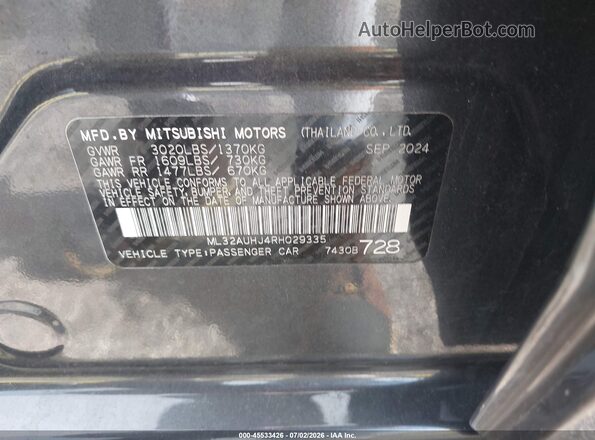 ML32AUHJ4RH029335 2024 MITSUBISHI MIRAGE Gray Engine compartment view