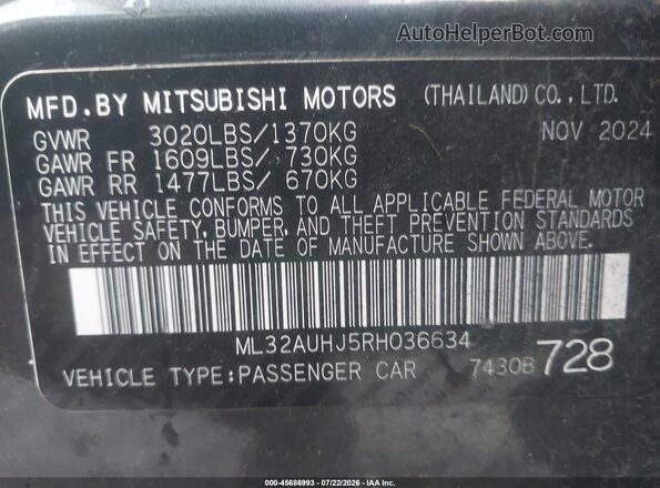 ML32AUHJ5RH036634 2024 MITSUBISHI MIRAGE Gray Вид підкапотного простору