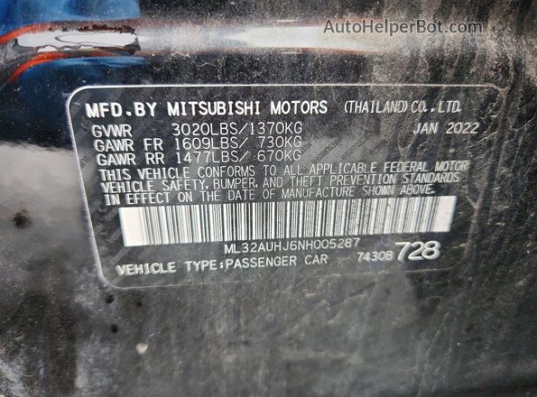 ML32AUHJ6NH005287 2022 MITSUBISHI MIRAGE Black Engine compartment view