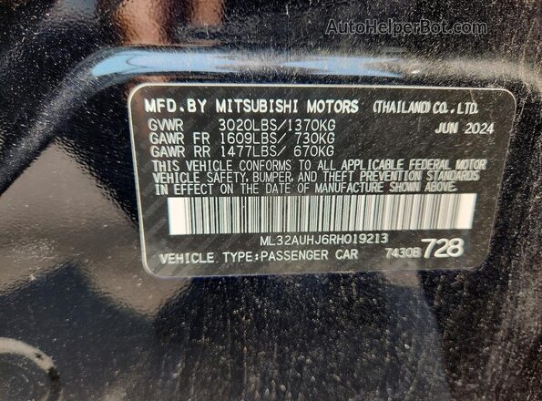 ML32AUHJ6RH019213 2024 MITSUBISHI MIRAGE Black Vista del compartimento del motor