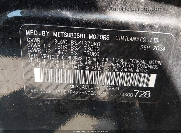 ML32AUHJ6RH029921 2024 MITSUBISHI MIRAGE Black Շարժիչի բաժամունքի տեսք
