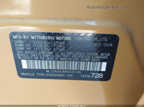 ML32AUHJ6RH030146 2024 MITSUBISHI MIRAGE Orange Շարժիչի բաժամունքի տեսք