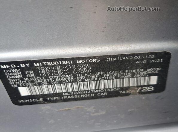 ML32AUHJ7MH013302 2021 MITSUBISHI MIRAGE Серебряный Вид подкапотного пространства