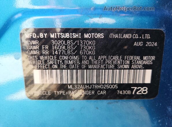 ML32AUHJ7RH025005 2024 MITSUBISHI MIRAGE Blue Vista del compartimento del motor