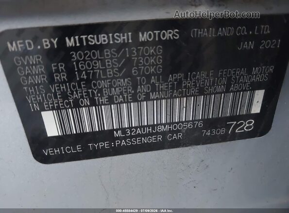 ML32AUHJ8MH005676 2021 MITSUBISHI MIRAGE Silver Շարժիչի բաժամունքի տեսք