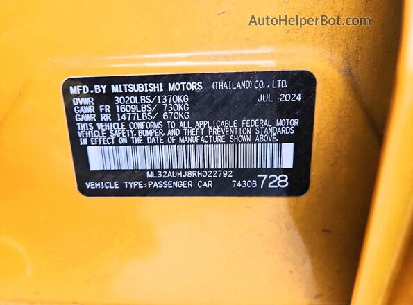ML32AUHJ8RH022792 2024 MITSUBISHI MIRAGE Gold ძრავის განყოფილების ხედი