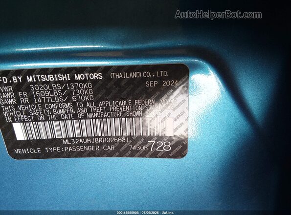 ML32AUHJ8RH026681 2024 MITSUBISHI MIRAGE Blue უკანა ხედი