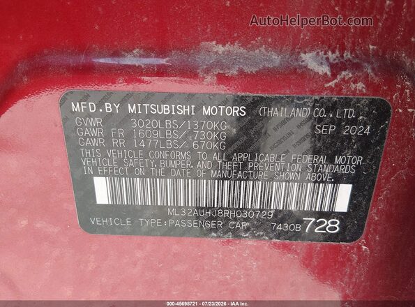 ML32AUHJ8RH030729 2024 MITSUBISHI MIRAGE Red Engine compartment view