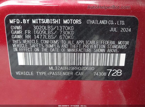 ML32AUHJ9RH020680 2024 MITSUBISHI MIRAGE Red Вид підкапотного простору
