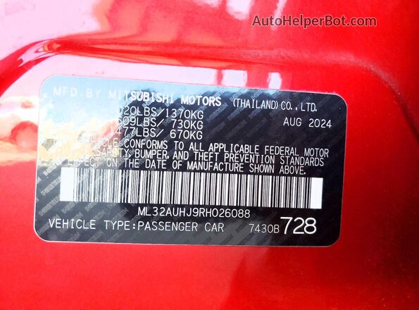 ML32AUHJ9RH026088 2024 MITSUBISHI MIRAGE Красный Вид подкапотного пространства