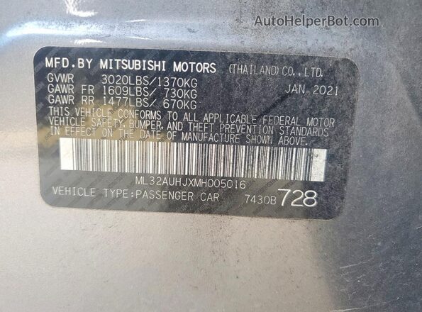 ML32AUHJXMH005016 2021 MITSUBISHI MIRAGE Gray Widok komory silnika