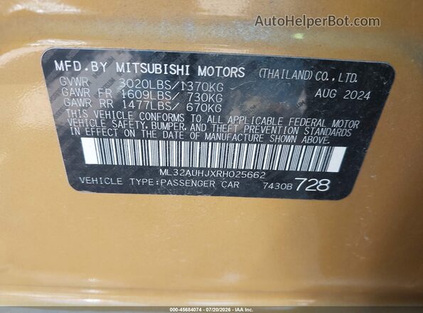ML32AUHJXRH025662 2024 MITSUBISHI MIRAGE Gold Engine compartment view