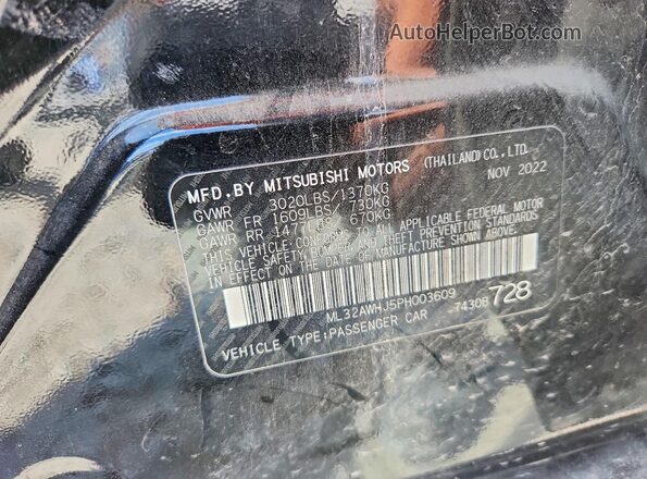 ML32AWHJ5PH003609 2023 MITSUBISHI MIRAGE Black ძრავის განყოფილების ხედი