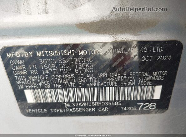 ML32AWHJ8RH035585 2024 MITSUBISHI MIRAGE Silver Engine compartment view