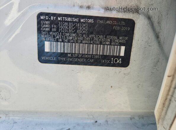 ML32F3FJ0KHF13851 2019 MITSUBISHI MIRAGE White Շարժիչի բաժամունքի տեսք