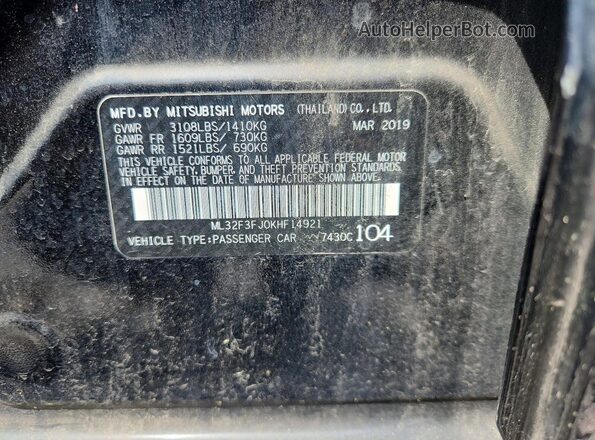 ML32F3FJ0KHF14921 2019 MITSUBISHI MIRAGE Black Vista del compartimento del motor