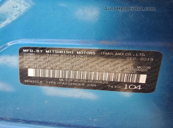 ML32F3FJ0LHF00826 2020 MITSUBISHI MIRAGE Синий Вид подкапотного пространства