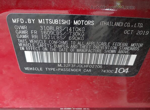 ML32F3FJ0LHF02706 2020 MITSUBISHI MIRAGE G4 Red Շարժիչի բաժամունքի տեսք
