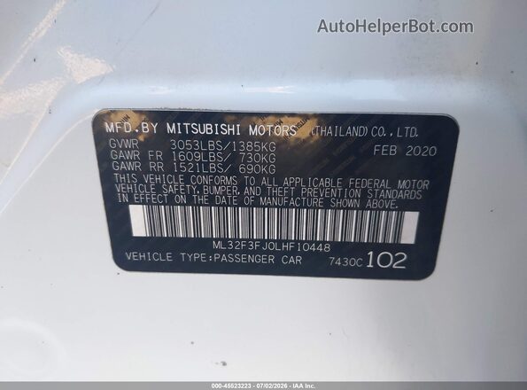 ML32F3FJ0LHF10448 2020 MITSUBISHI MIRAGE G4 White Շարժիչի բաժամունքի տեսք