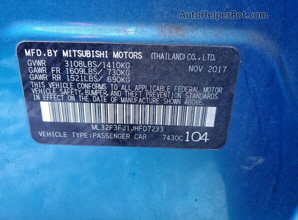 ML32F3FJ1JHF07233 2018 MITSUBISHI MIRAGE Blue Շարժիչի բաժամունքի տեսք