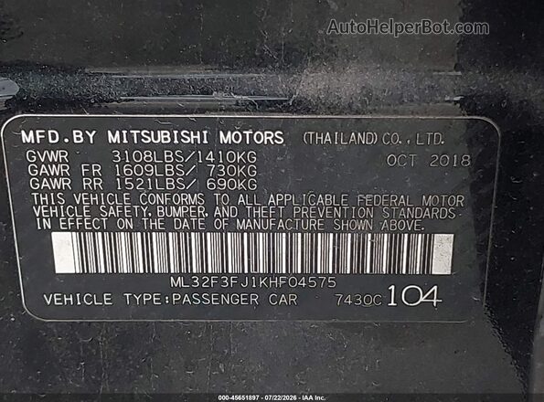 ML32F3FJ1KHF04575 2019 MITSUBISHI MIRAGE G4 Черный Вид подкапотного пространства