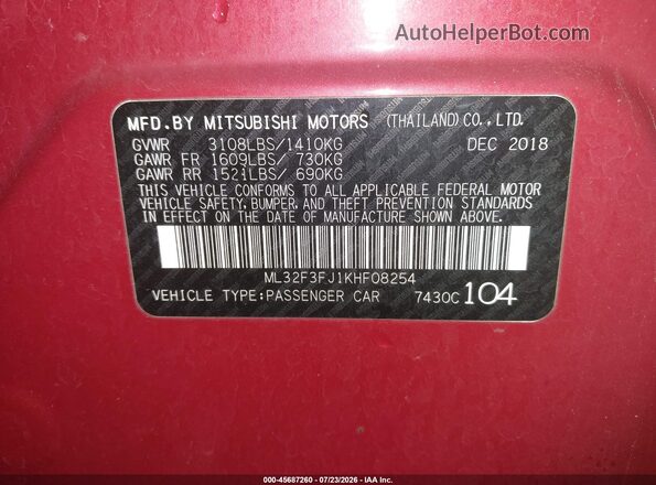 ML32F3FJ1KHF08254 2019 MITSUBISHI MIRAGE G4 Red Engine compartment view