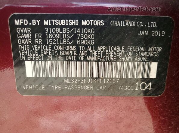 ML32F3FJ1KHF12157 2019 MITSUBISHI MIRAGE Purple Vista del compartimento del motor