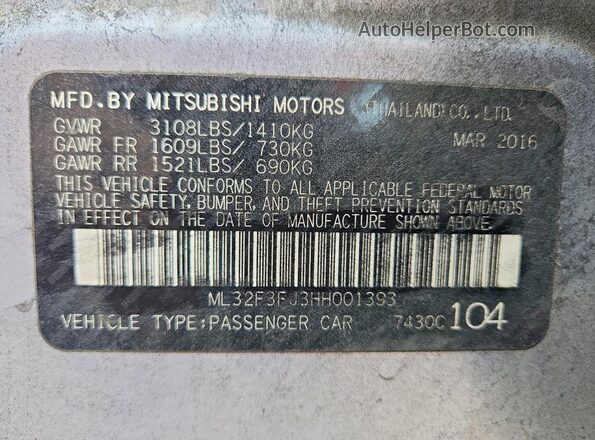 ML32F3FJ3HH001393 2017 MITSUBISHI MIRAGE Silver Widok komory silnika