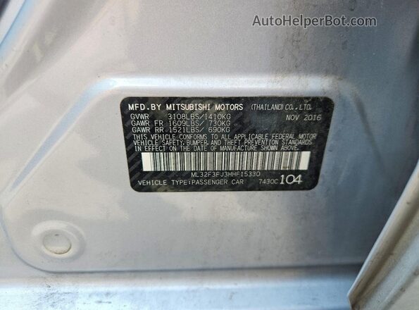 ML32F3FJ3HHF15330 2017 MITSUBISHI MIRAGE Silver ძრავის განყოფილების ხედი