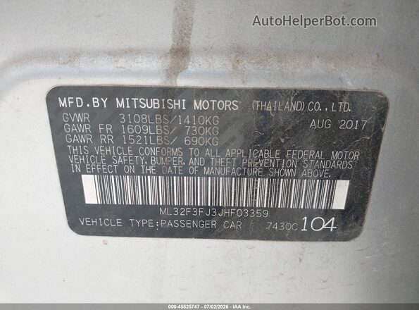 ML32F3FJ3JHF03359 2018 MITSUBISHI MIRAGE G4 Silver Շարժիչի բաժամունքի տեսք