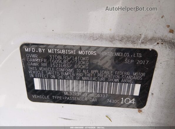 ML32F3FJ3JHF05337 2018 MITSUBISHI MIRAGE G4 White Widok komory silnika