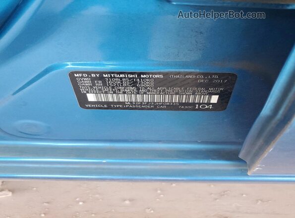ML32F3FJ3JHF08335 2018 MITSUBISHI MIRAGE Blue VIN կոդի պիտակի տեսք