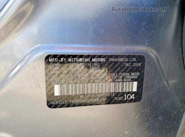 ML32F3FJ3KHF09714 2019 MITSUBISHI MIRAGE Gray Շարժիչի բաժամունքի տեսք