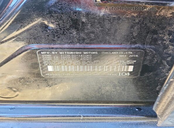ML32F3FJ4HHF07298 2017 MITSUBISHI MIRAGE Black Widok naklejki z numerem VIN