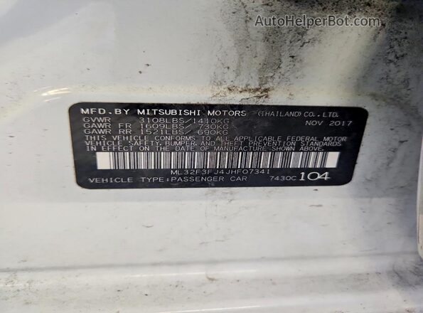 ML32F3FJ4JHF07341 2018 MITSUBISHI MIRAGE White VIN sticker view