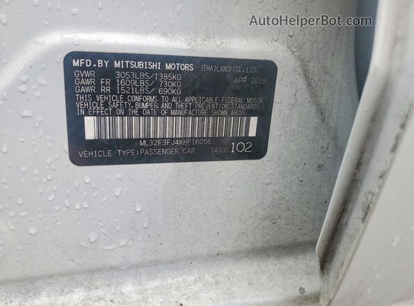 ML32F3FJ4KHF16056 2019 MITSUBISHI MIRAGE White ძრავის განყოფილების ხედი