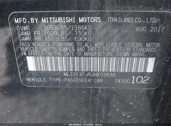 ML32F3FJ5JHF03833 2018 MITSUBISHI MIRAGE G4 Black Вид підкапотного простору