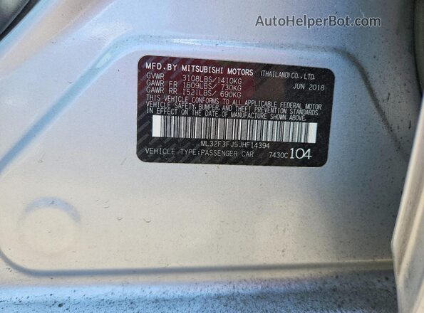 ML32F3FJ5JHF14394 2018 MITSUBISHI MIRAGE Silver Vista de la etiqueta del VIN