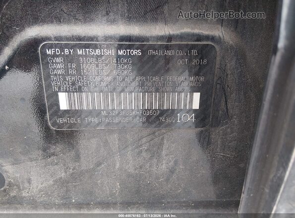 ML32F3FJ5KHF03607 2019 MITSUBISHI MIRAGE G4 Black Widok komory silnika