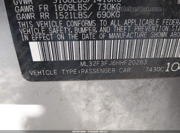 ML32F3FJ6HHF20263 2017 MITSUBISHI MIRAGE G4 Серебряный Вид подкапотного пространства